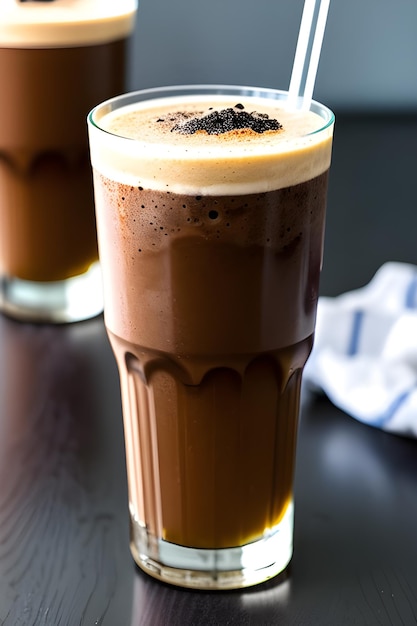 A tall glass of black tap crafted shake good for hot day