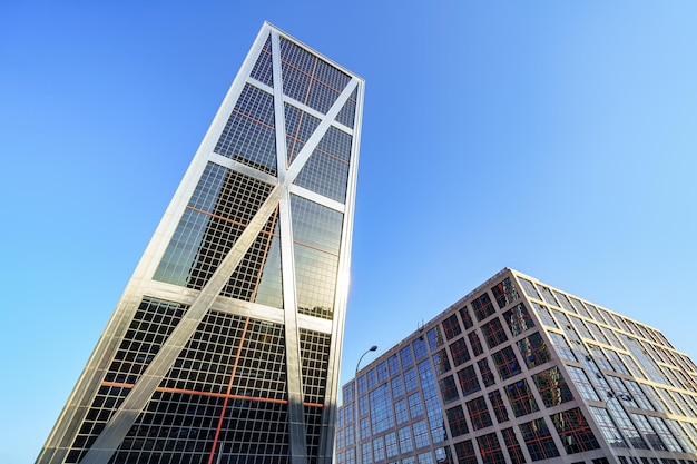 Tall glass and metal buildings in the financial center of the city of Madrid Spain