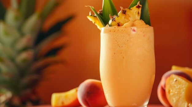 Photo tall glass with assorted fruit slices and a pineapple garnish