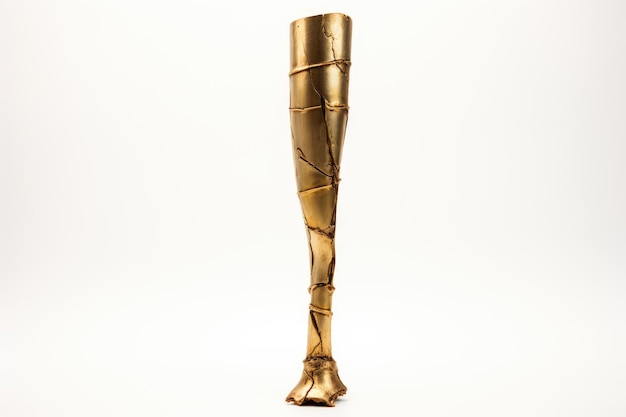 Photo tall gold vase with long stem a tall gold vase stands elegantly with a slender long stem casting a shimmering glow in the light the vase exudes luxury and sophistication with its intricate design