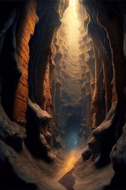 tall hallway of caves. Aerial view