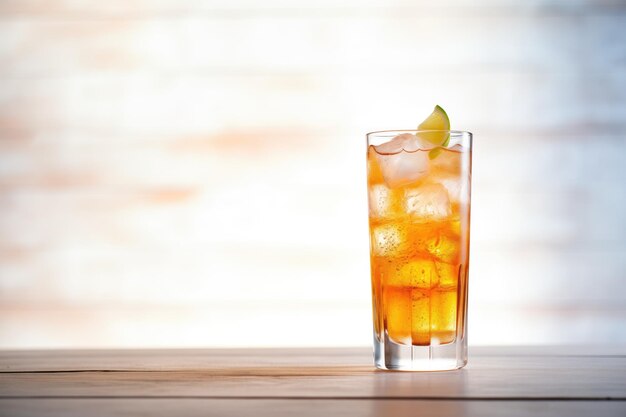 Tall iced tea glass backlit with a bright glow