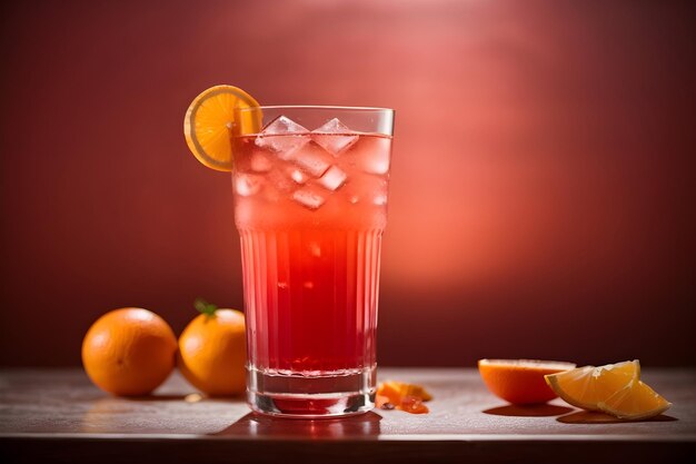 Photo a tall icy glass of cosmopolitan with a bright red hue and a hint of orange