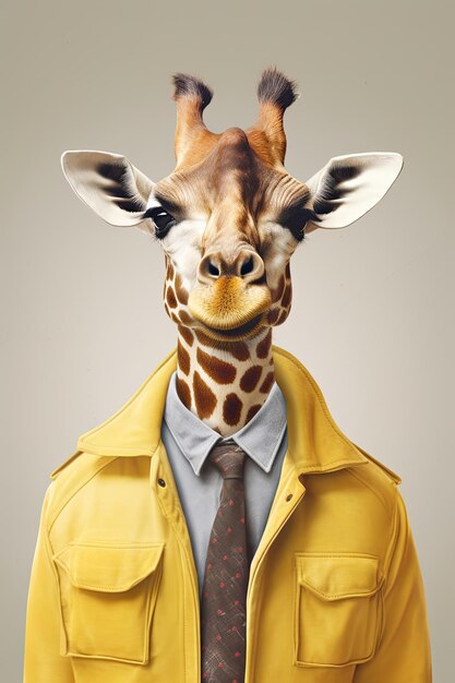 Tall and Intelligent A CloseUp Portrait of a Giraffe Wearing Human Clothes and Glasses