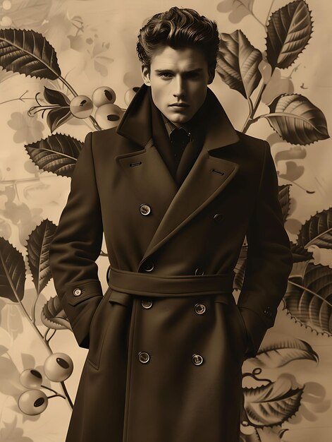 Фото Высокая мужская модель с двойным пальто бельгийская мода м модная винтажная одежда фотоколлекция