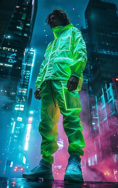 사진 키가 큰 남성 모델 led lit jumpsuit 패션 영국 모델 하이 패션 트렌디 포즈 컬렉션