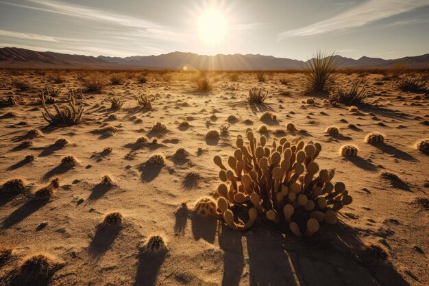 Foto alti cactus solitari sotto il sole del deserto generativo ia