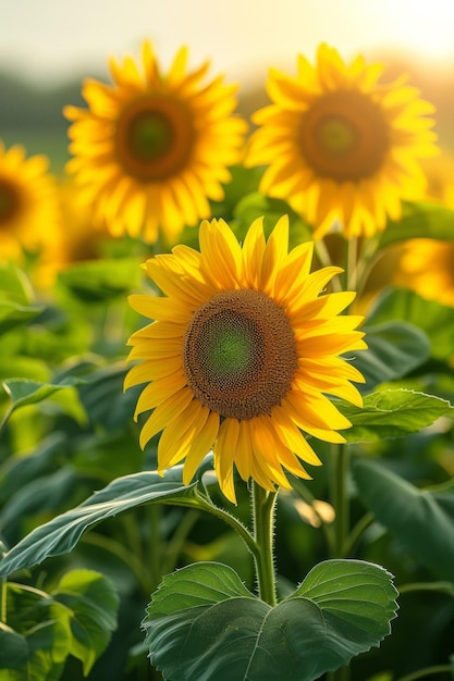 Photo tall stalks of sunloving sunflowers swaying gently in the summer breeze