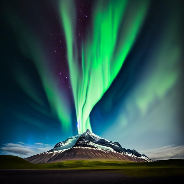 tallest mountain in the world at night with the northern lights