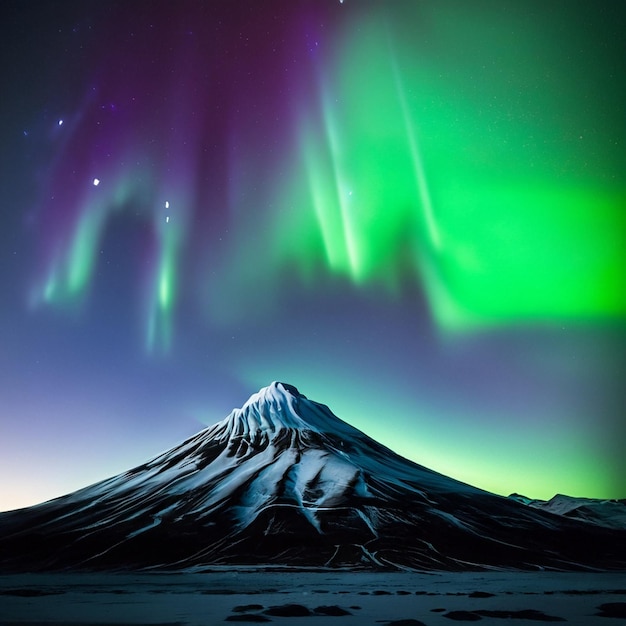 tallest mountain in the world at night with the northern lights