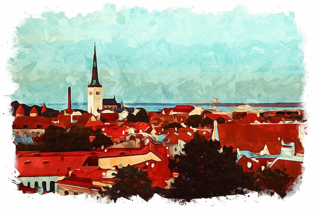 Foto tallinn estonia bellissimo paesaggio ad acquerello