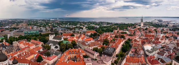 Tallinn, Estonia. July 12, 2021. Aerial View of Tallinn Old Town in a beautiful summer day, Estonia