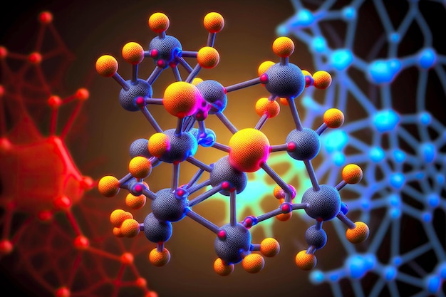 Talrijke chemische bindingen in gepresenteerde structuur van molecuul close-up
