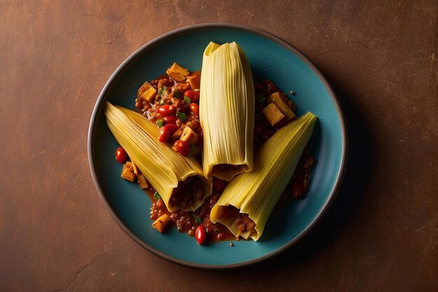 Foto tamales met een kant van chili spiced plantains