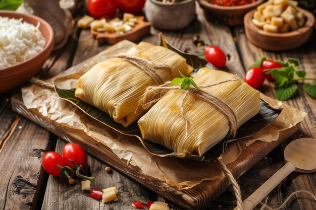 Foto tamales prehispanic gerecht typisch voor mexico en sommige latijns-amerikaanse landen maïsdeeg gewikkeld