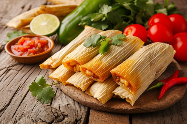 Tamales with salsa sauce on an isolated background traditional mexican food