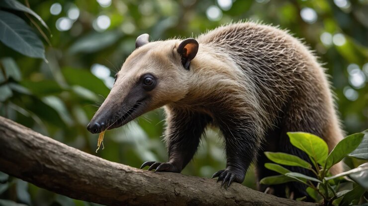 फोटो a tamandua climbing on a branch in a lush green environment