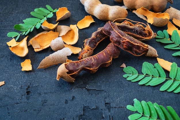 Tamarind on a black background