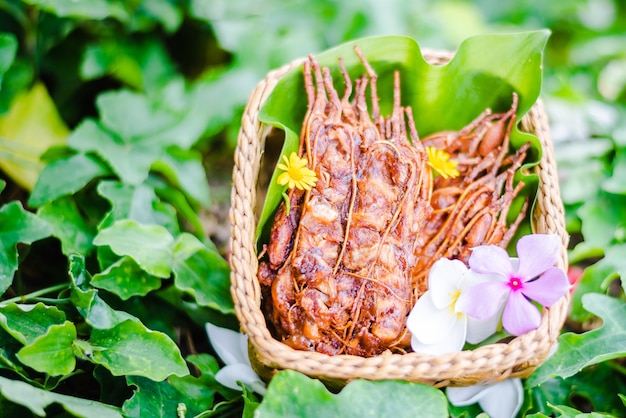 Tamarind pulp taken on bamboo basket