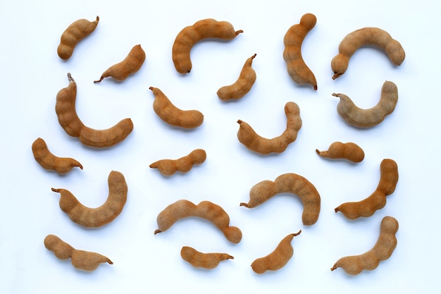 Tamarind tropical fruit on white background