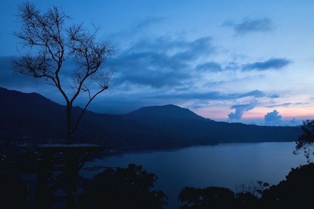 Tamblingan Lake in dusk after sunset