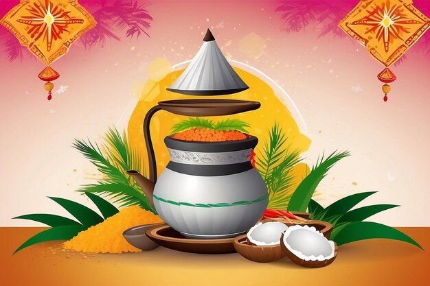 Tamil Nadu festival Happy Pongal holiday Background greeting card abstract