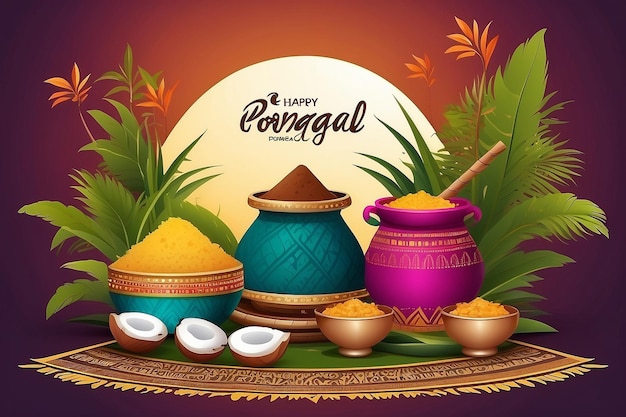 Photo tamil nadu festival happy pongal with pongal props holiday background pongal celebration