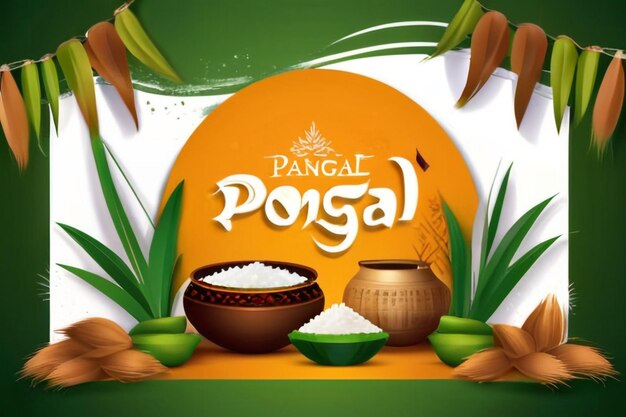 Tamil Nadu festival Happy Pongal with Pongal props holiday Background pongal celebration