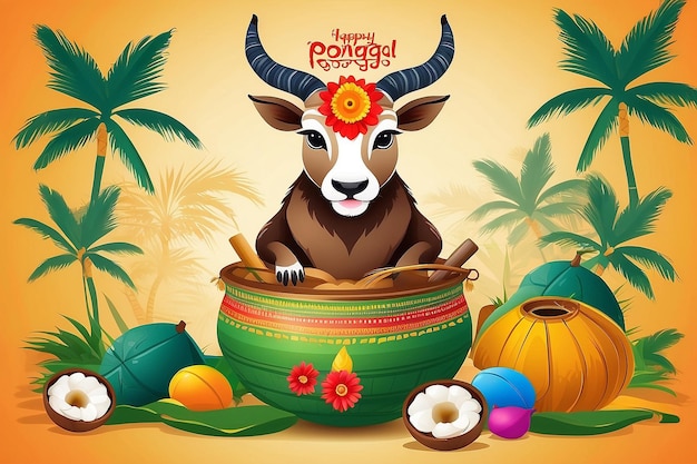 Photo tamil nadu festival happy pongal with pongal props holiday background