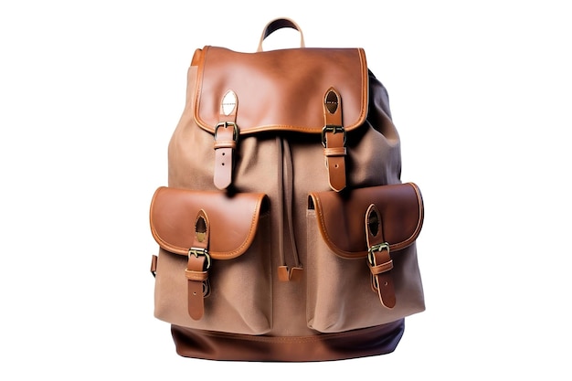 Tan Backpack with Brown Straps Transparent Isolated AI