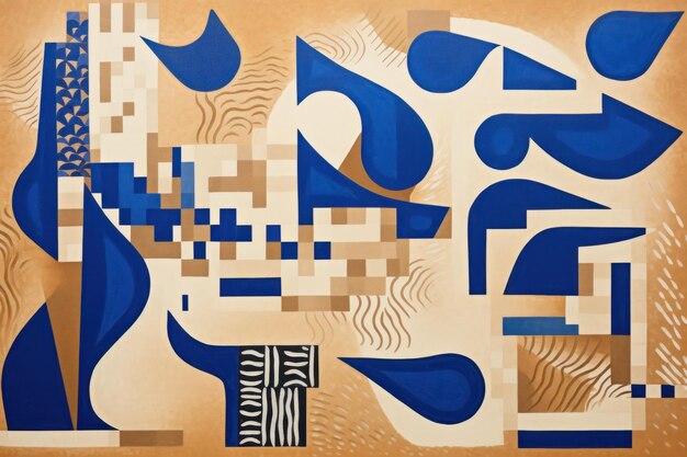 Foto tan e cobalto zigzag forme geometriche nello stile di victor pasmore pointillismo sottomesso marchi calligrafici a grassetto puzzle ar 32 v 52 job id c830633db5654b70a13eb7546941d1f3