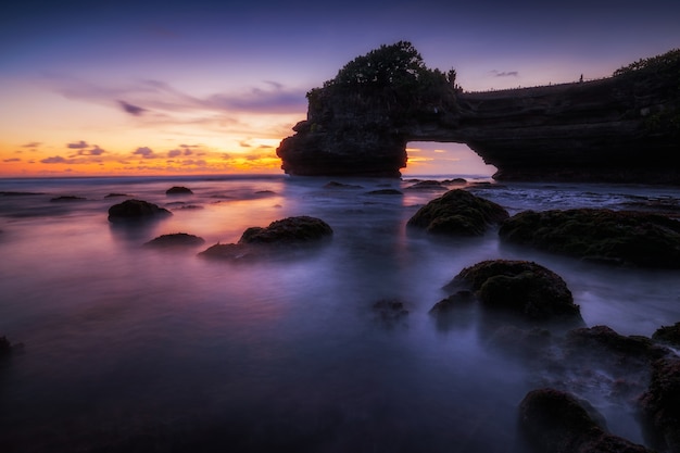 Tanah Lot Temple at sunset in Bali, Indonesia. 