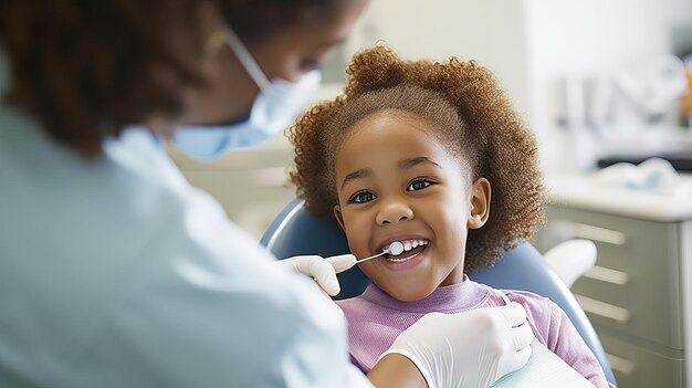 Tandarts afspraak voor kleine Afro-Amerikaanse meisje orale zorg check-up