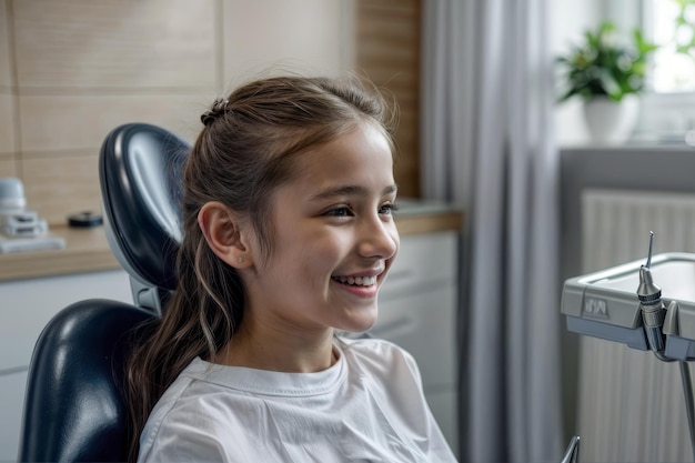 Tandartsbezoek Delight Jong meisje zit in tandartsstoel met een glimlach