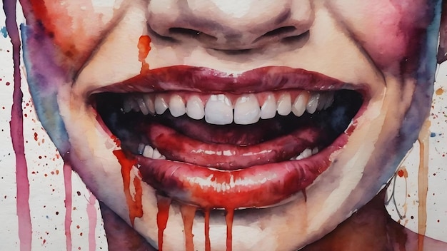 Tanden tanden en lippen vampier waterverf collage