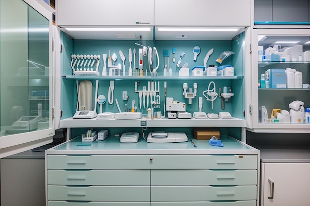 Foto tandheelkundig kabinet met verschillende medische apparatuur
