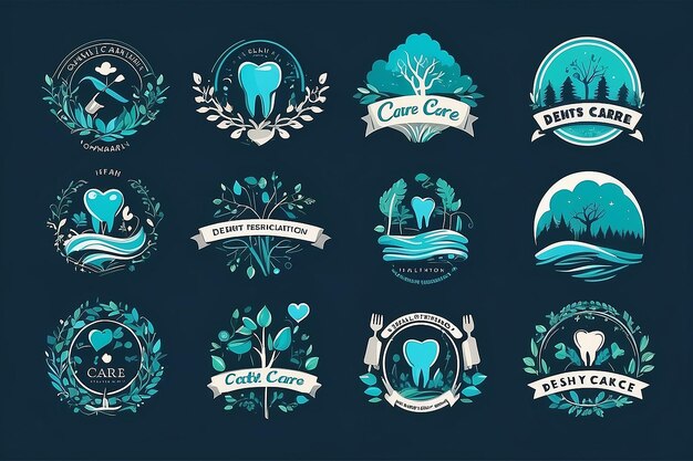 tandheelkundige zorg logo tandarts illustratie gezondheid mensen natuur symbool set ontwerp vector