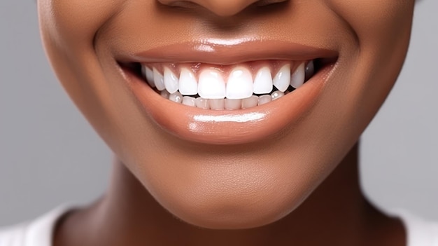 Tandheelkundige zorg mooie brede glimlach van gezonde vrouw witte tanden coloseup tandarts tanden bleken