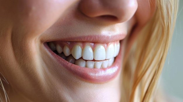 Tandheelkundige zorg mooie glimlach van gezonde vrouw witte tanden coloseup gebruik voor advertentie