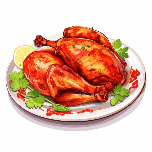 Tandoori chicken 2d cartoon vector illustration on white b