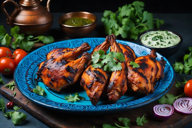 Tandoori Chicken Is A Chicken Dish With Onion And Green Chutney