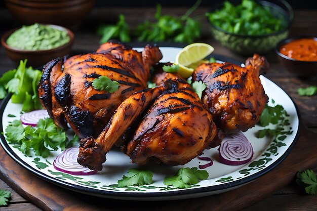 Tandoori Chicken is een kipgerecht met ui en groene chutney