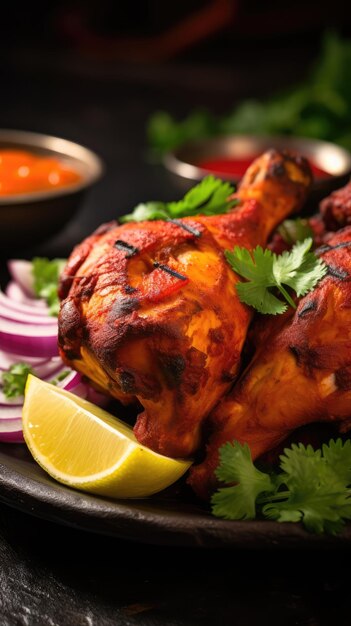 Photo tandoori chicken is a south asian dish of chicken marinated in yogurt and spices
