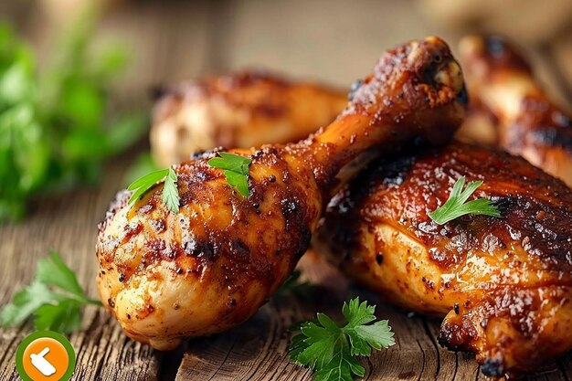 Tandoori chicken served on a rustic wooden table