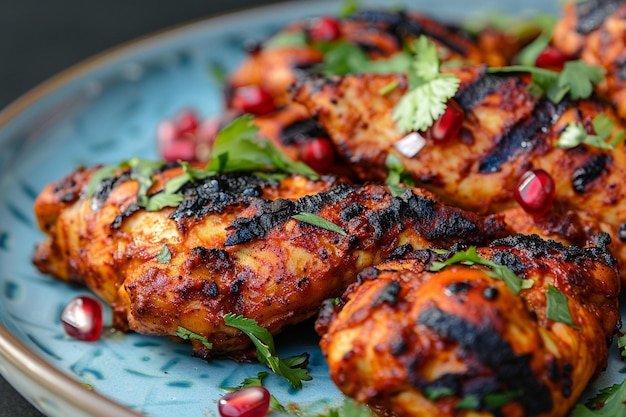 Tandoori chicken served with pomegranate seeds for added texture and color