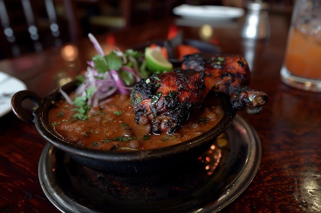 Tandoori chicken served with a side of lentil soup dal