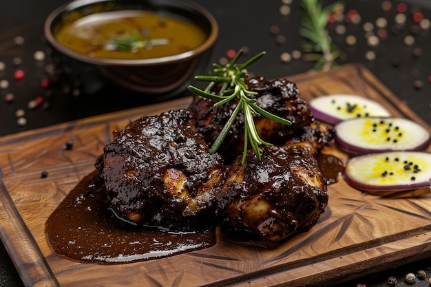 Tandoori chicken served with a side of Mexican style mole sauce