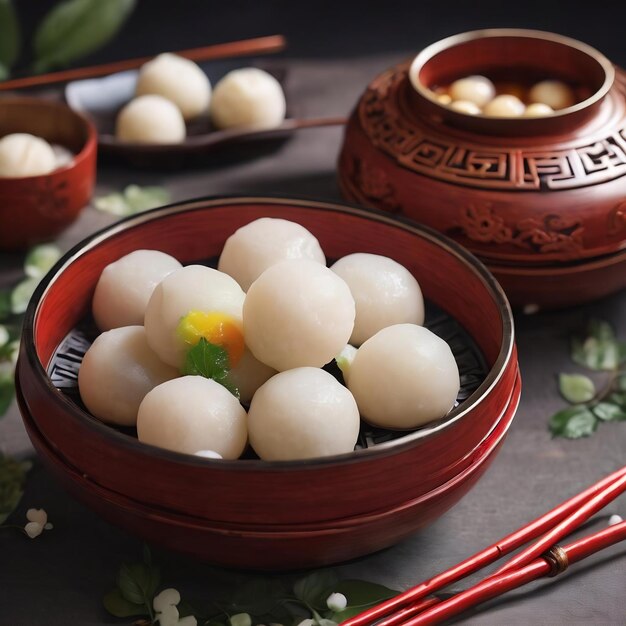 사진 탕 유안 (tang yuan) 은 가을 중순, 동지 (dongzhi) 와 겨울 대기절을 위한 전통 요리입니다.