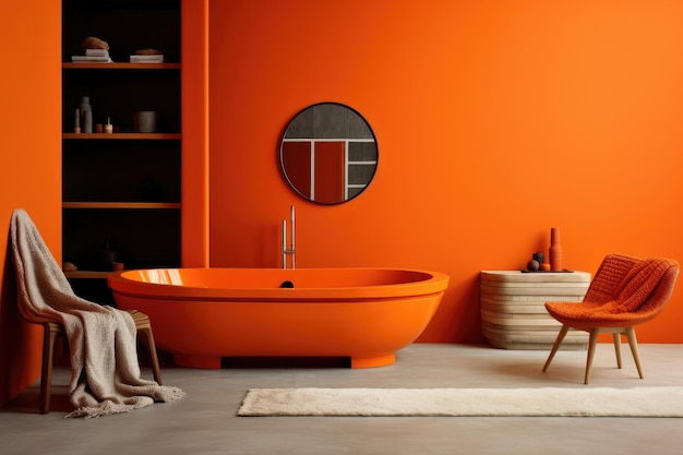 Tangerine color minimal design decoration modern bathroom interior