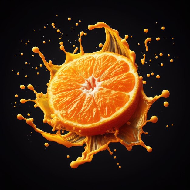 tangerine fruit splash on black